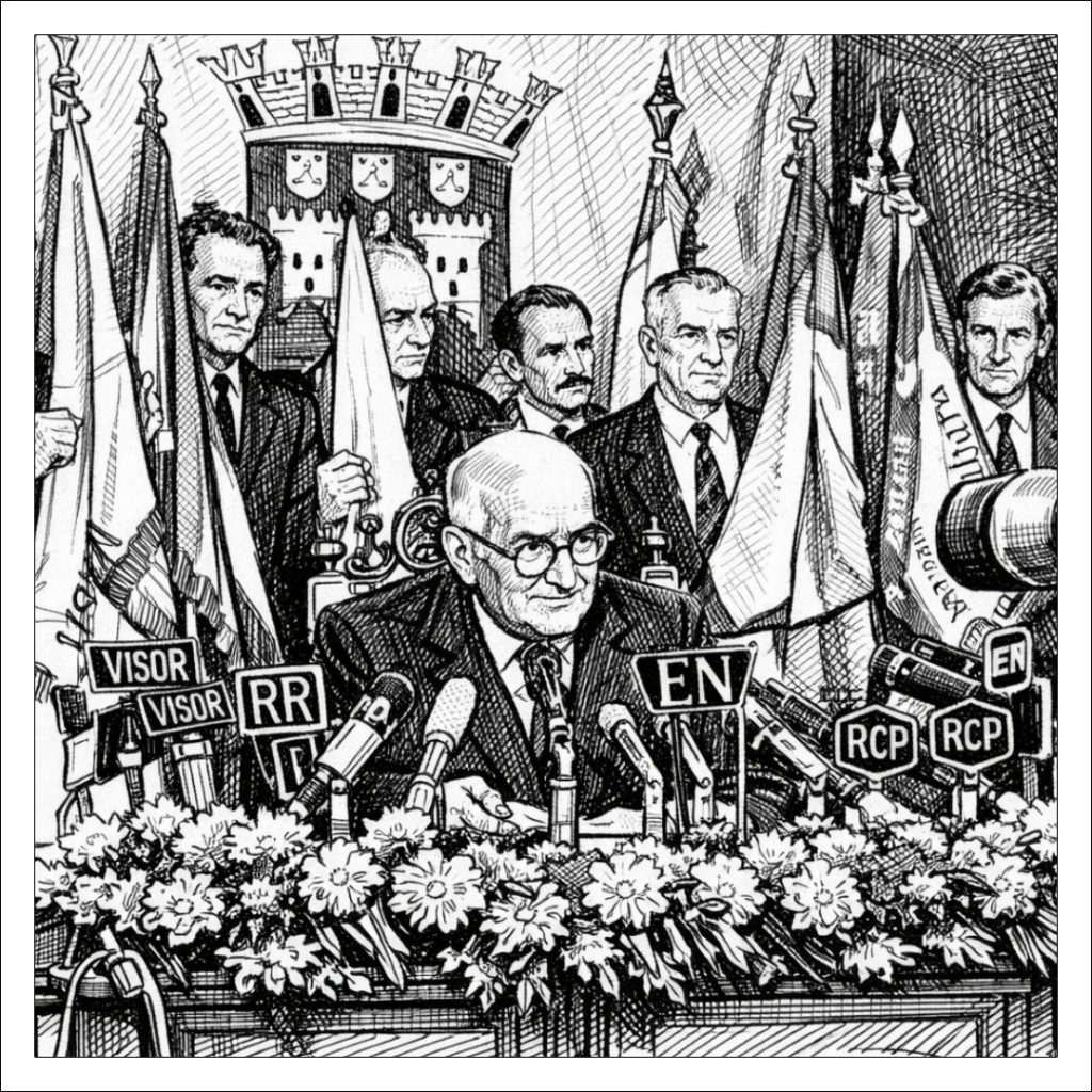 Imagem ilustrativa de como eram as comunicações de Salazar ao país antes de 1968.