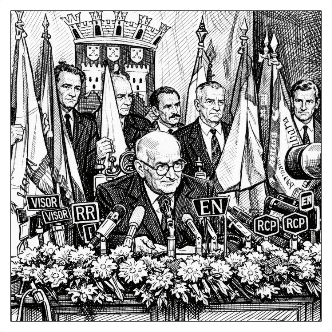 Imagem ilustrativa de como eram as comunicações de Salazar ao país antes de 1968.
