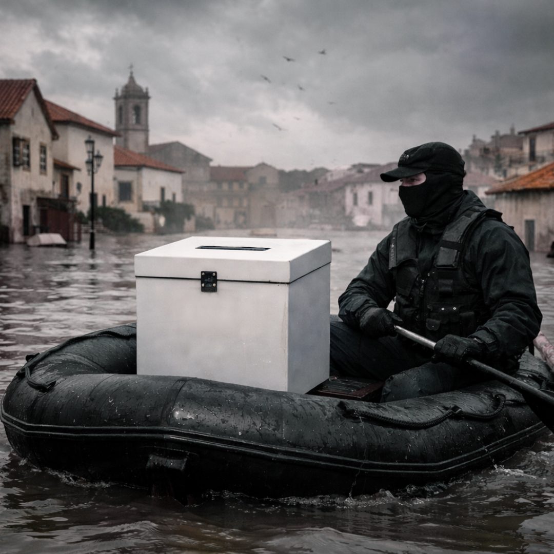 Entre águas turvas e céus pesados, a esperança navega firme rumo ao seu destino.